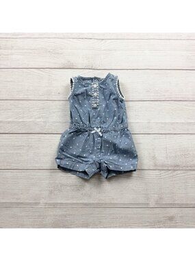 Carter’s Blue Polka Dot Baby Romper Ruffled Sleeves Bow 0-3 Months